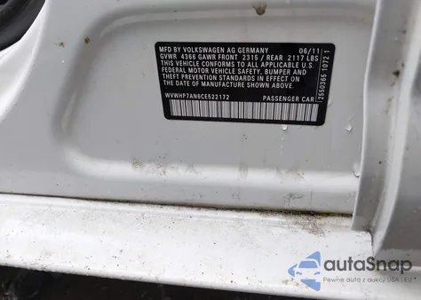 2012 Volkswagen Cc Lux из США, поврежденный, VIN WVWHP7AN6CE522172